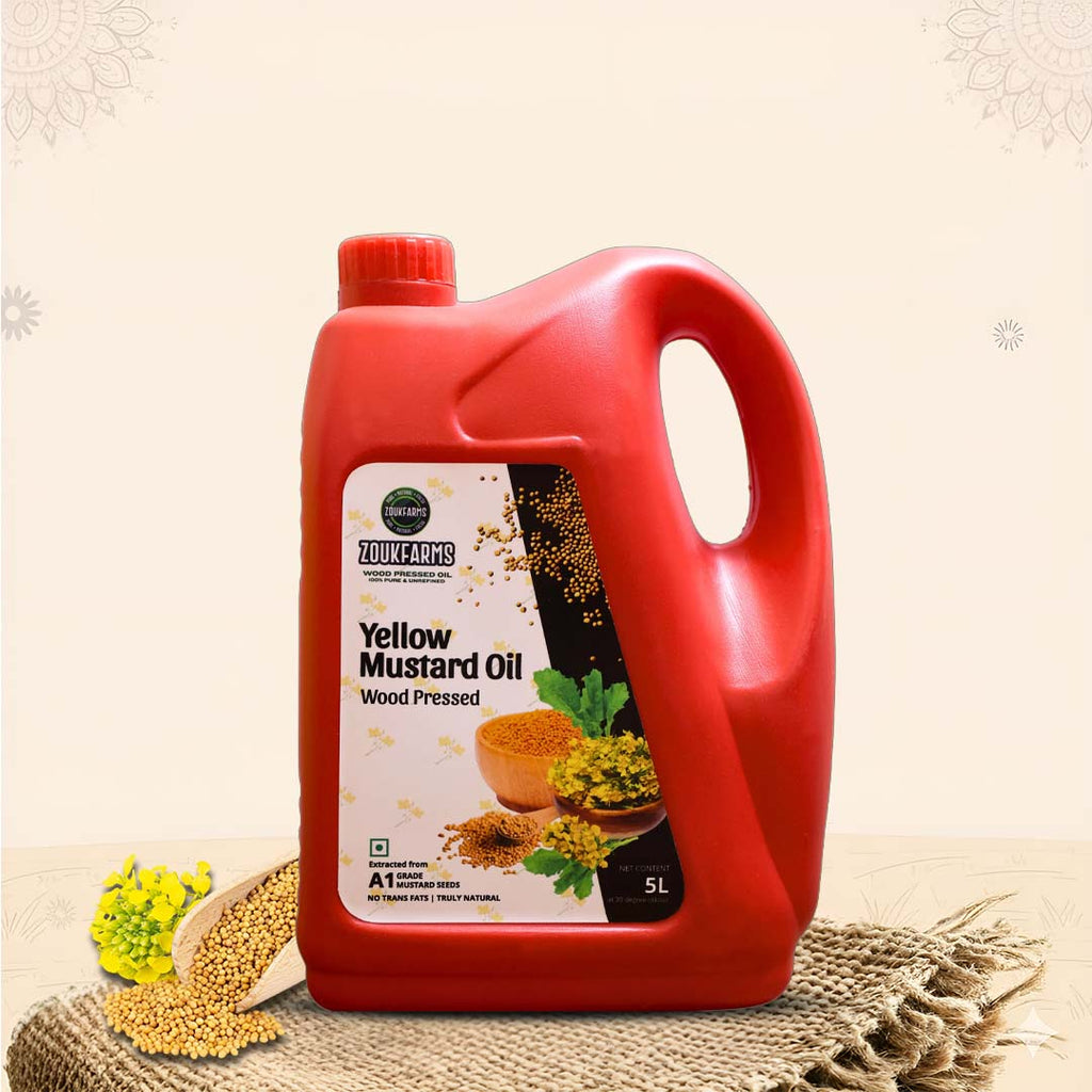 Wood pressed Yellow Mustard oil | 5 Litre Jar